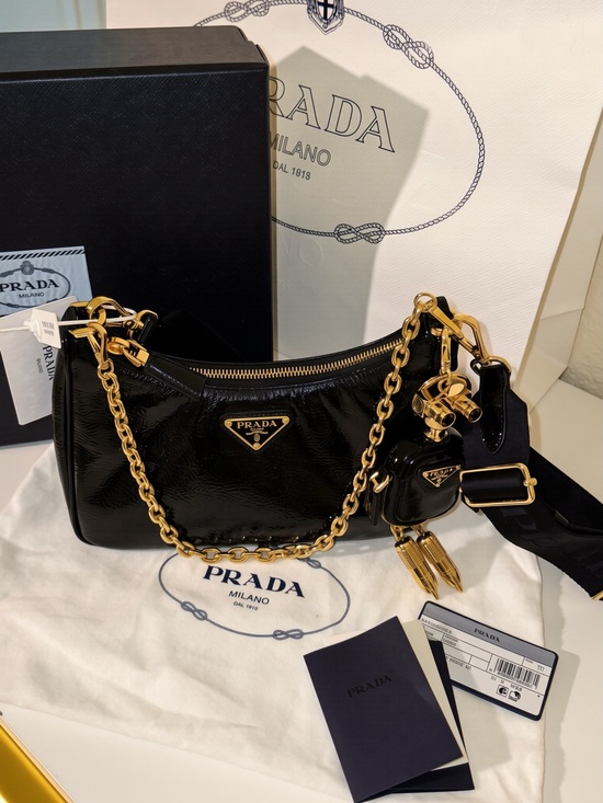 Prada Handbags - Prada Black Patent Leather Shoulder Bag with Gold Chain Strap